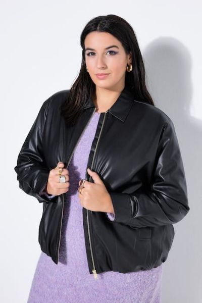 Veliki brojevi Jakna u izgledu kože šireg kroja moda za punije