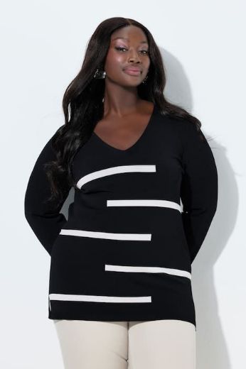 Plus size veliki brojevi Pulover dugih rukava V ovratnika za punije