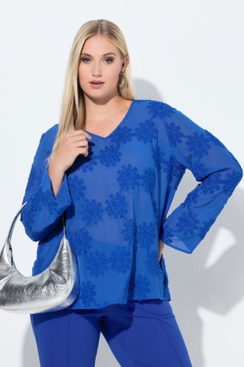 Plus size veliki brojevi Bluza dugih rukava V ovratnika za punije