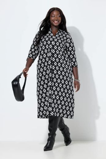 Plus size veliki brojevi Haljina midi 3/4 rukava A kroja za punije