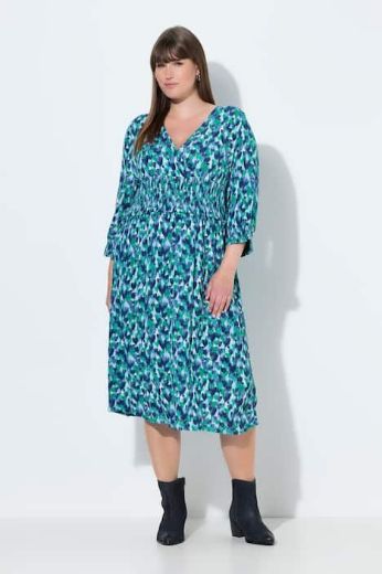 Plus size veliki brojevi Haljina midi 3/4 rukava V ovratnika za punije