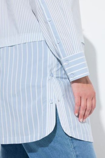 Plus size veliki brojevi Košulja dugih rukava na pruge dužeg kroja za punije