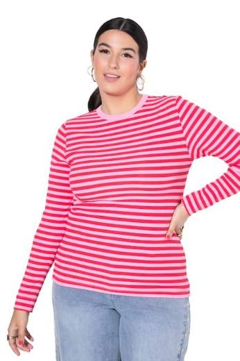 Plus size veliki brojevi Majica dugih rukava na pruge za punije