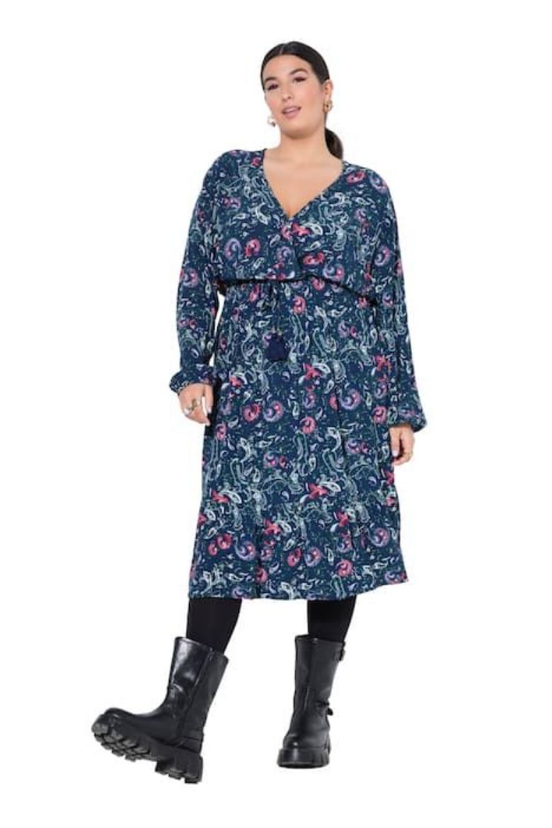 Plus size veliki brojevi Haljina maxi  dugih rukava V ovratnika za punije