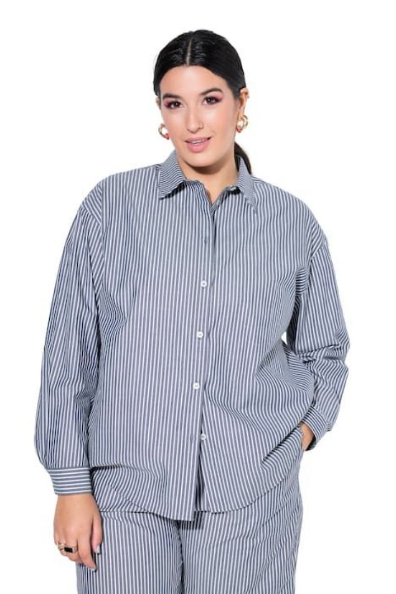 Plus size veliki brojevi Košulja dugih rukava šireg kroja na pruge za punije