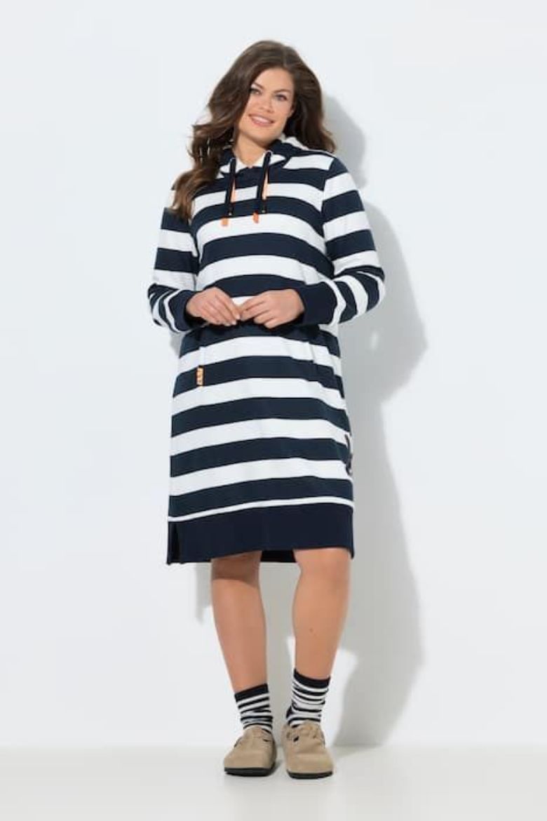 Plus size veliki brojevi Haljina midi dugih rukava na pruge za punije