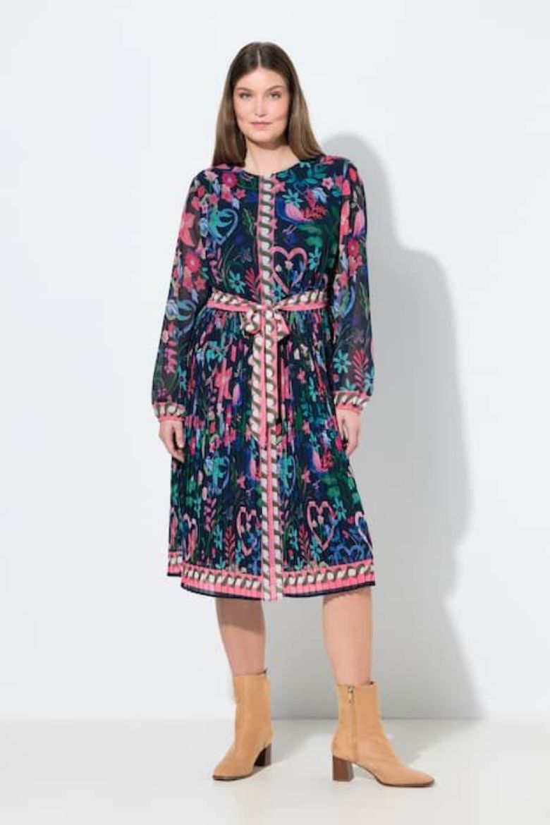 Plus size veliki brojevi Haljina midi dugih rukava A kroja za punije