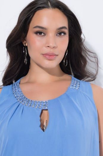 Plus size veliki brojevi Tunika svečana bez rukava s perlama na ovratniku za punije