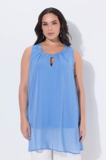 Plus size veliki brojevi Tunika svečana bez rukava s perlama na ovratniku za punije