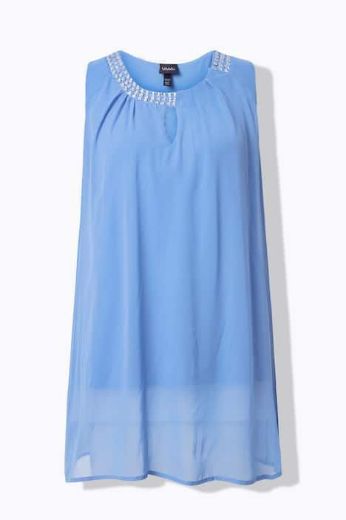 Plus size veliki brojevi Tunika svečana bez rukava s perlama na ovratniku za punije