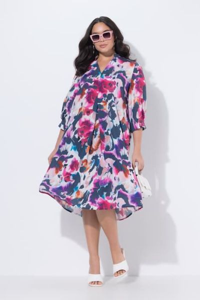 Veliki brojevi Haljina midi 3/4 rukava moda za punije