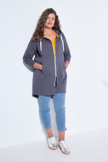 Plus size veliki brojevi Majica dugih rukava s patentnim zatvaračem i kapuljačom dužeg kroja za punije