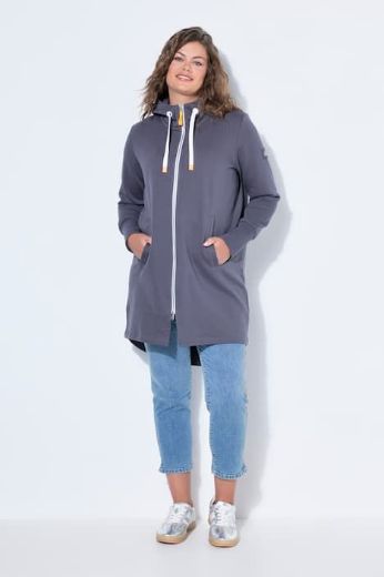 Plus size veliki brojevi Majica dugih rukava s patentnim zatvaračem i kapuljačom dužeg kroja za punije