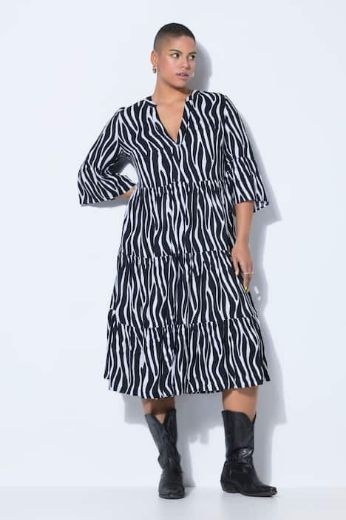 Plus size veliki brojevi Haljina midi kratkih rukava zebra uzorka za punije