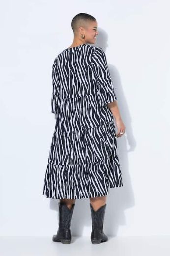 Plus size veliki brojevi Haljina midi kratkih rukava zebra uzorka za punije