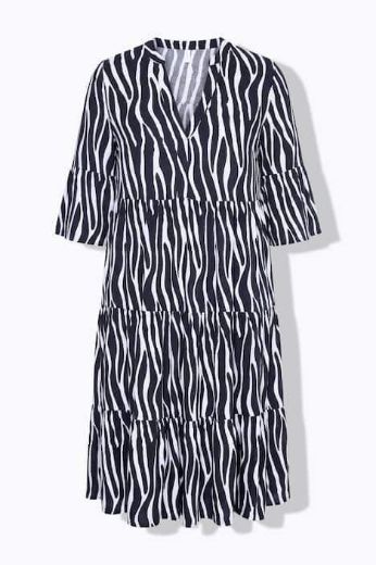 Plus size veliki brojevi Haljina midi kratkih rukava zebra uzorka za punije