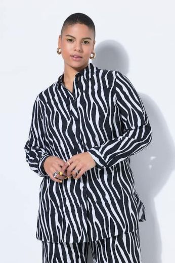 Plus size veliki brojevi Košulja dugih rukava ravnog kroja zebra uzorka za punije