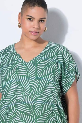 Plus size veliki brojevi Bluza kratkih rukava šireg kroja uzorak lišća za punije