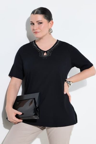 Veliki brojevi Majica kratkih rukava V izreza pamučna moda za punije