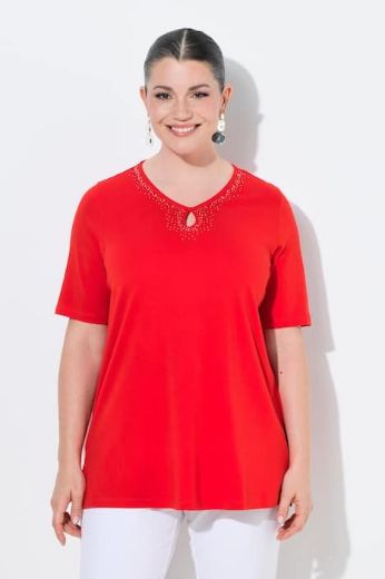 Plus size veliki brojevi Majica kratkih rukava V izreza pamučna za punije