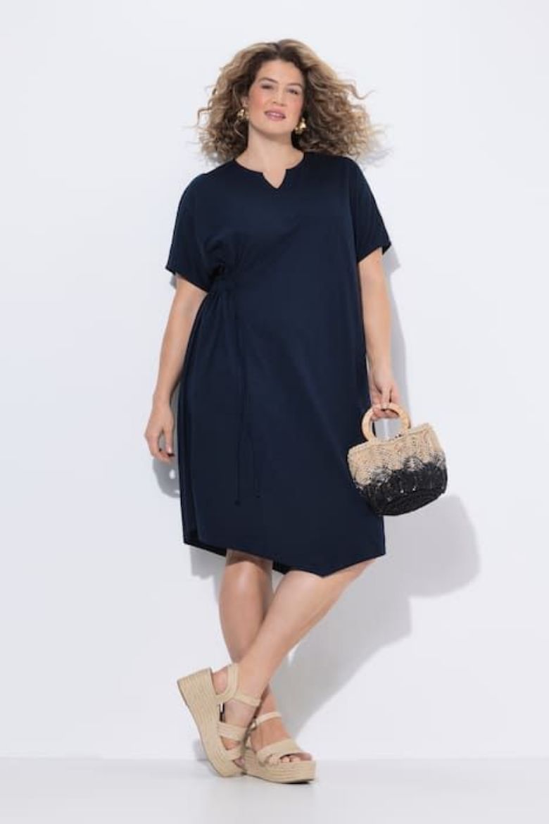 Plus size veliki brojevi Haljina midi kratkih rukava pamučna za punije