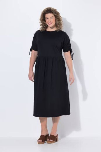 Plus size veliki brojevi Haljina midi kratkih rukava s ukrasima pamučna za punije