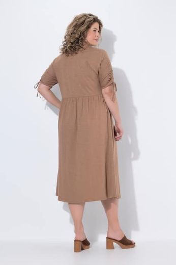 Plus size veliki brojevi Haljina midi kratkih rukava s ukrasima pamučna za punije