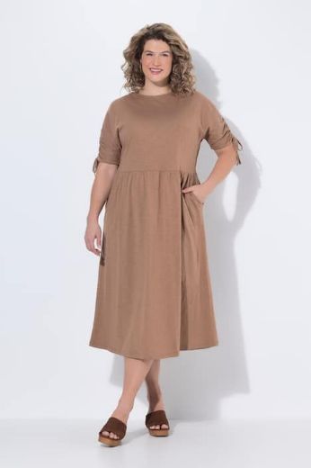 Plus size veliki brojevi Haljina midi kratkih rukava s ukrasima pamučna za punije