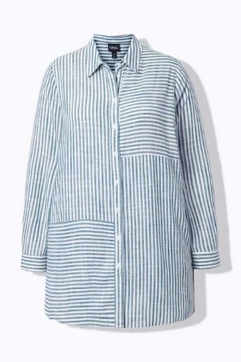 Plus size veliki brojevi Bluza od mješavine lana dužeg kraja za punije