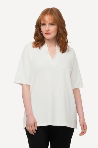 Plus size veliki brojevi Majica s ukrasima na ovratniku kratki rukavi za punije
