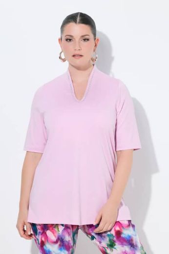 Plus size veliki brojevi Majica s ukrasima na ovratniku kratki rukavi za punije