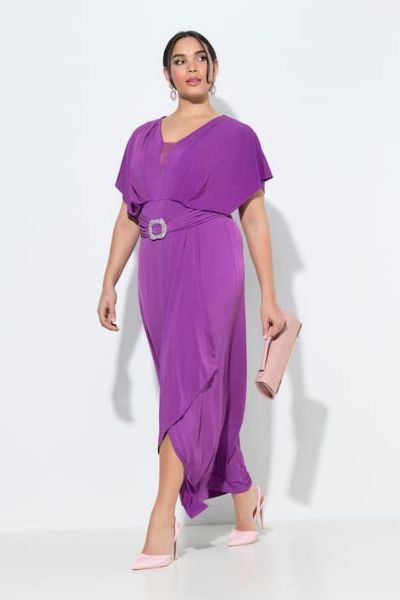 Veliki brojevi Haljina maxi kratkih rukava V izreza moda za punije