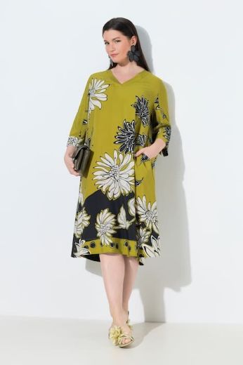 Plus size veliki brojevi Haljina midi 3/4 rukavi V izrez cvjetni uzorak za punije