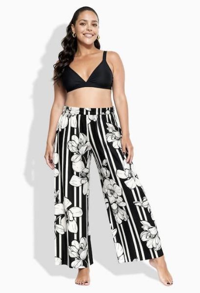 Veliki brojevi Hlače palazzo širokih nogavica elastičnog struka moda za punije