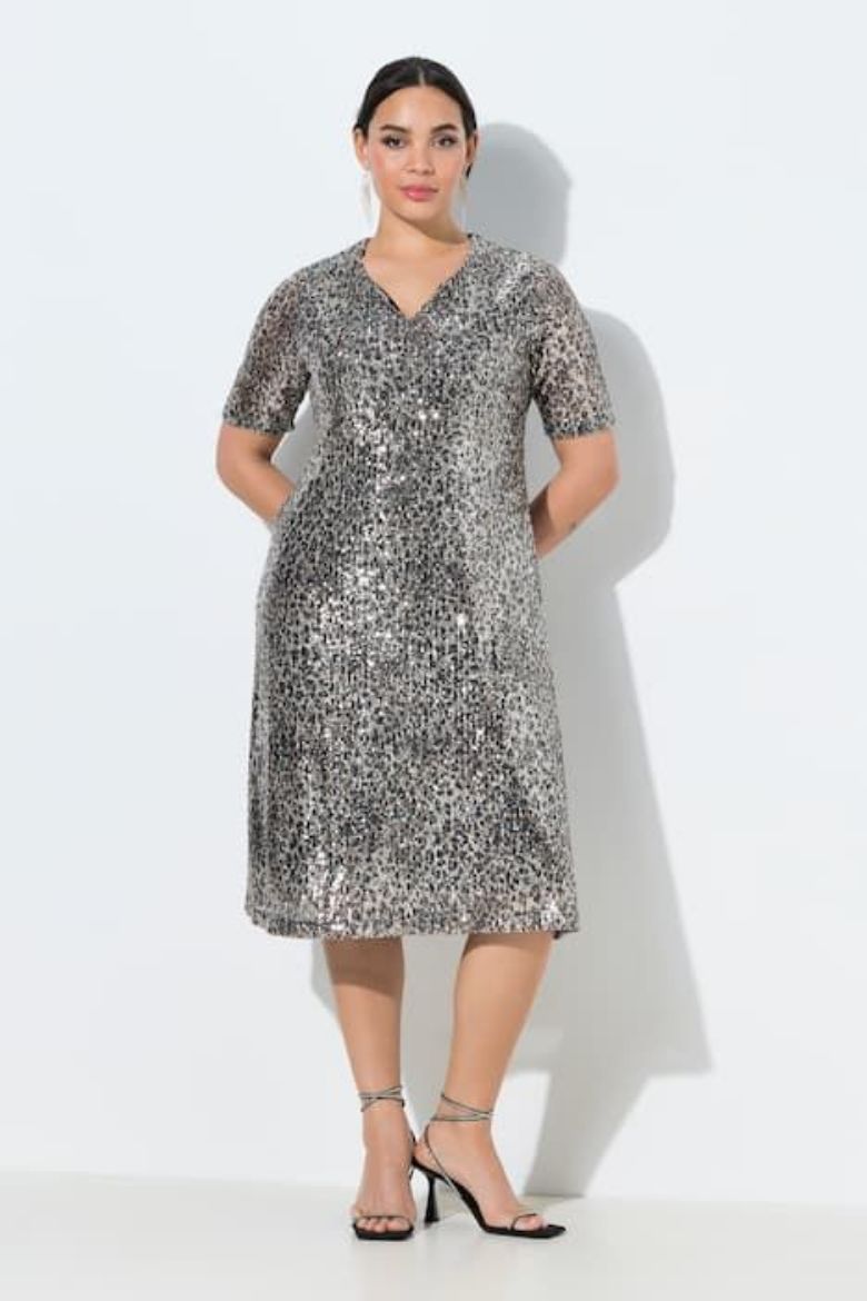 Plus size veliki brojevi Haljina kratkih rukava s šljokicama za punije