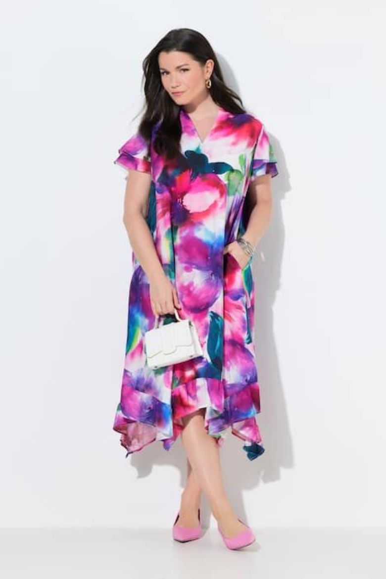 Plus size veliki brojevi Haljina midi kratkih rukava A kroja za punije