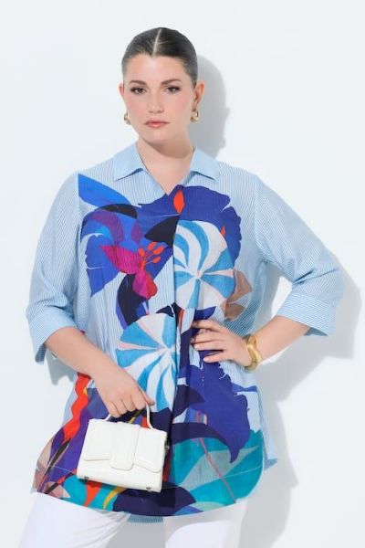 Veliki brojevi Bluza 3/4 rukavi s kragnom moda za punije