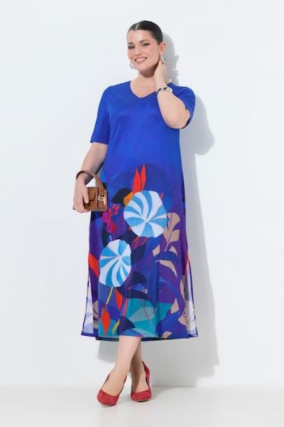 Veliki brojevi Haljina elegantna midi poludugih rukava V izrez moda za punije