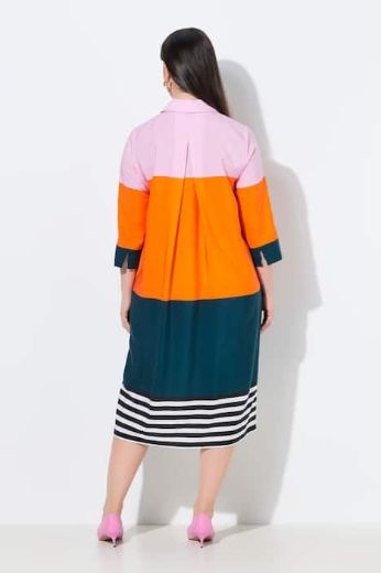 Plus size veliki brojevi Haljina midi 3/4 rukavi s kragnom za punije