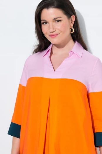 Plus size veliki brojevi Haljina midi 3/4 rukavi s kragnom za punije