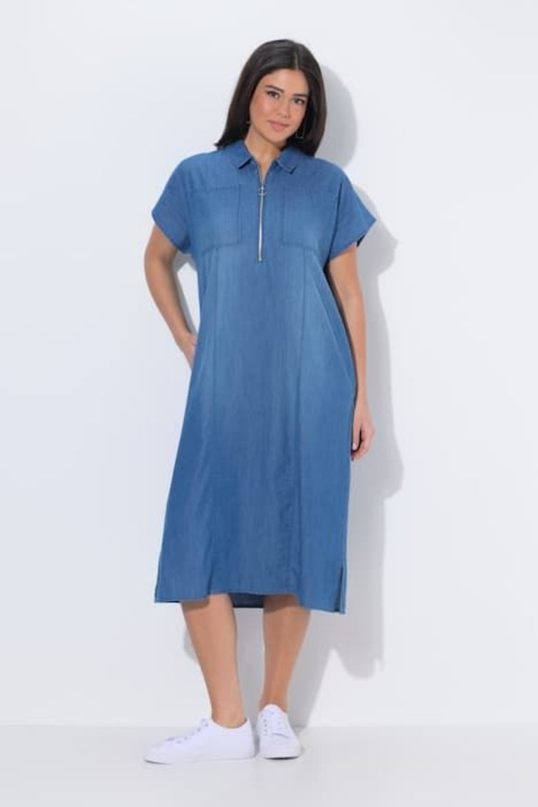 Plus size veliki brojevi Haljina midi sa patentom traper izgled za punije