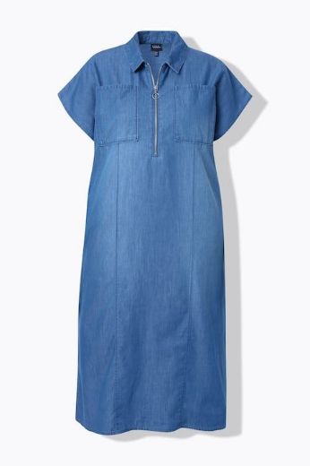 Plus size veliki brojevi Haljina midi sa patentom traper izgled za punije