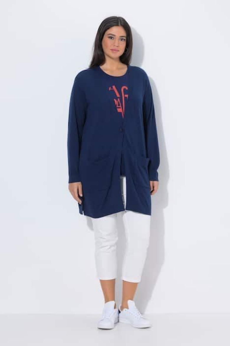 Plus size veliki brojevi Majica s patentom dugih rukava V izreza za punije