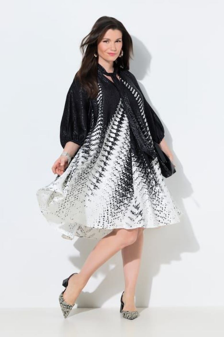 Plus size veliki brojevi Haljina 3/4 rukavi s izrezom na vezanje za punije