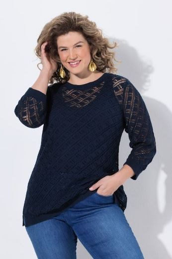 Plus size veliki brojevi Pulover 3/4 rukava mrežasti uzorak za punije