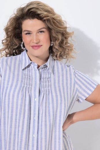 Plus size veliki brojevi Haljina maxi kratkih rukava prugasta pamučna za punije