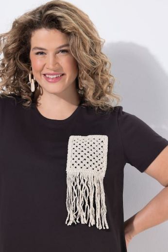 Plus size veliki brojevi Majica kratkih rukava heklanog džepa pamučna za punije