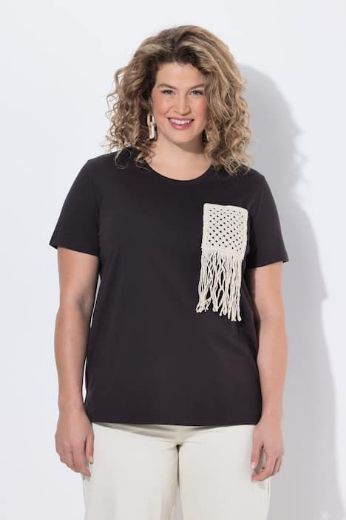 Plus size veliki brojevi Majica kratkih rukava heklanog džepa pamučna za punije