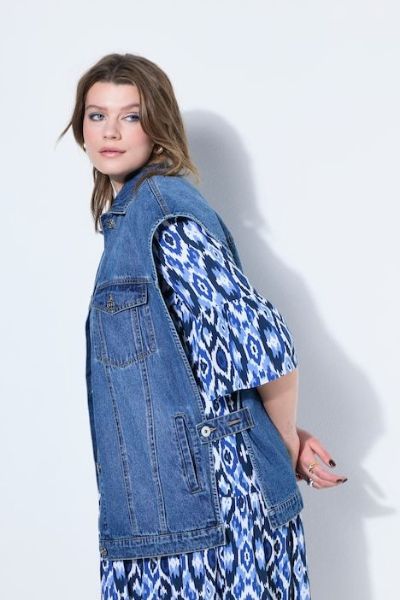 Veliki brojevi Prsluk traper šireg kroja moda za punije