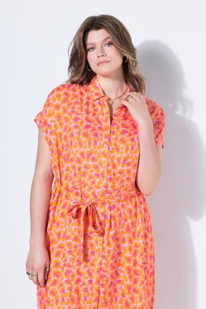 Plus size veliki brojevi Haljina midi kratkih rukava šireg kroja za punije